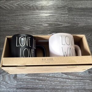 Rae Dunn Black and White Love Mug‎ Set